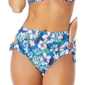 Sundazed Bikini Bottoms Juniors Small Floral Tie Side High Waist Blue Beach NEW